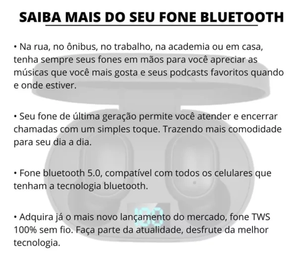 Fone De Ouvido Bluetooth Sem Fio Tws Microfone Todos Celular - Image 8